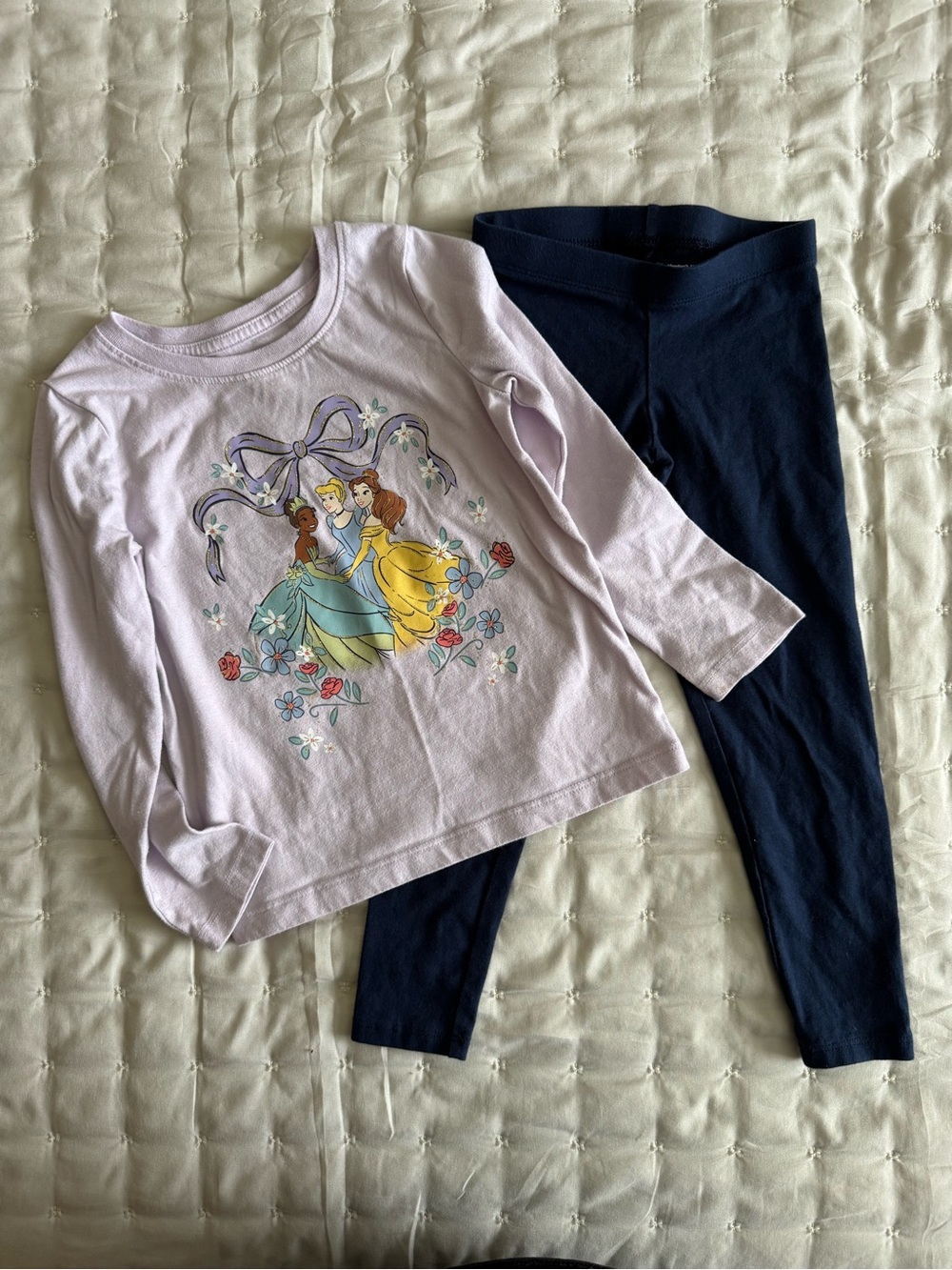 Disney princess girls size 4/5 jumping jeans top & members mark navy leggings